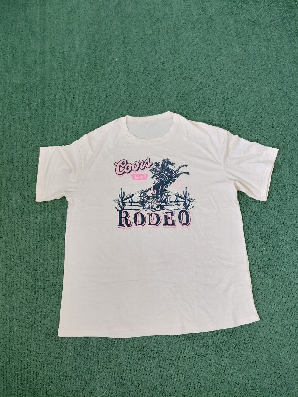 Coors Banquet Rodeo Western Theme Cowboy Beer Beige & Pink T Shirt Sz XL